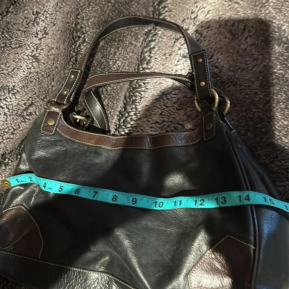 Franco Sarto 90s Style Chocolate Brown black Vegan Patent  Leather Shoulder bag - Picture 7 of 16